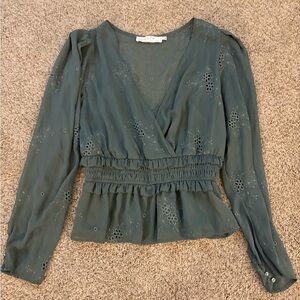 ASTR the Label Sheer Long Sleeve Top in Teal, Size Large
